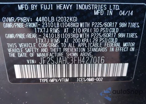 2015 Subaru Forester 2.5I Limited z USA, uszkodzony, nr VIN JF2SJAHC3FH427016